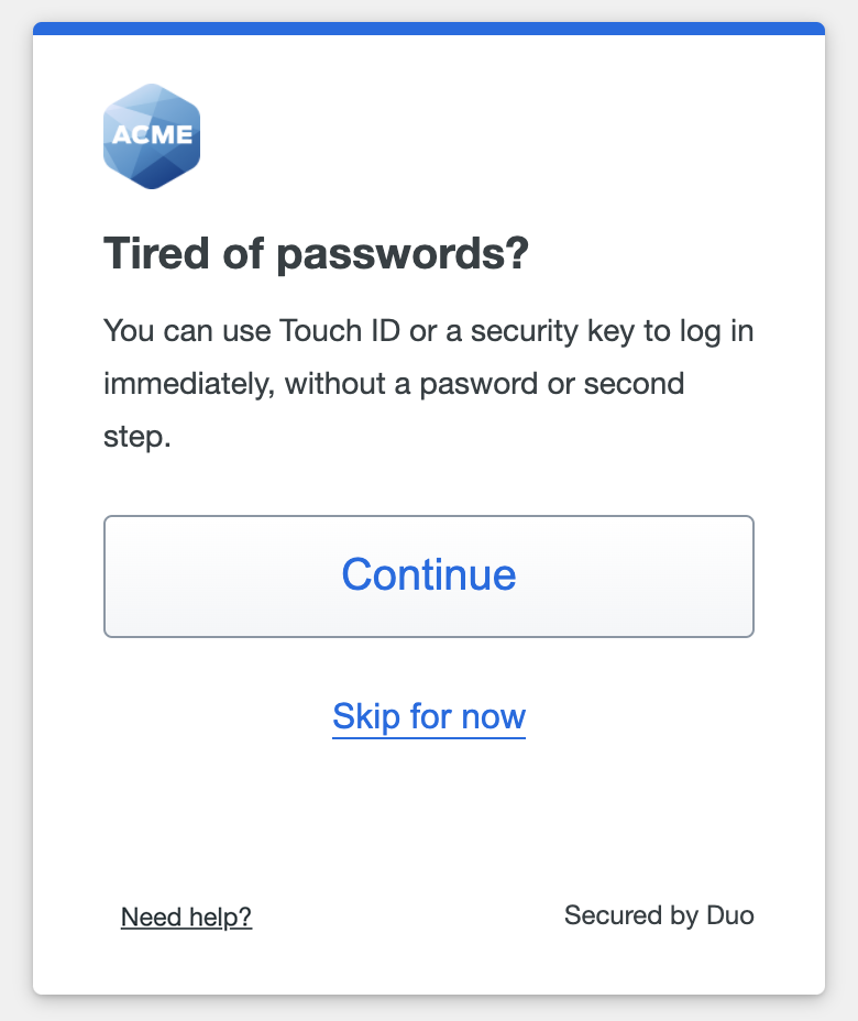 Start Duo Passwordless Setup