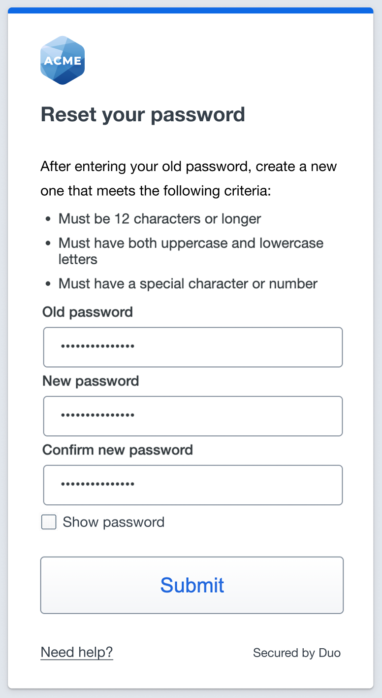 Duo Single Sign-On Reset Password